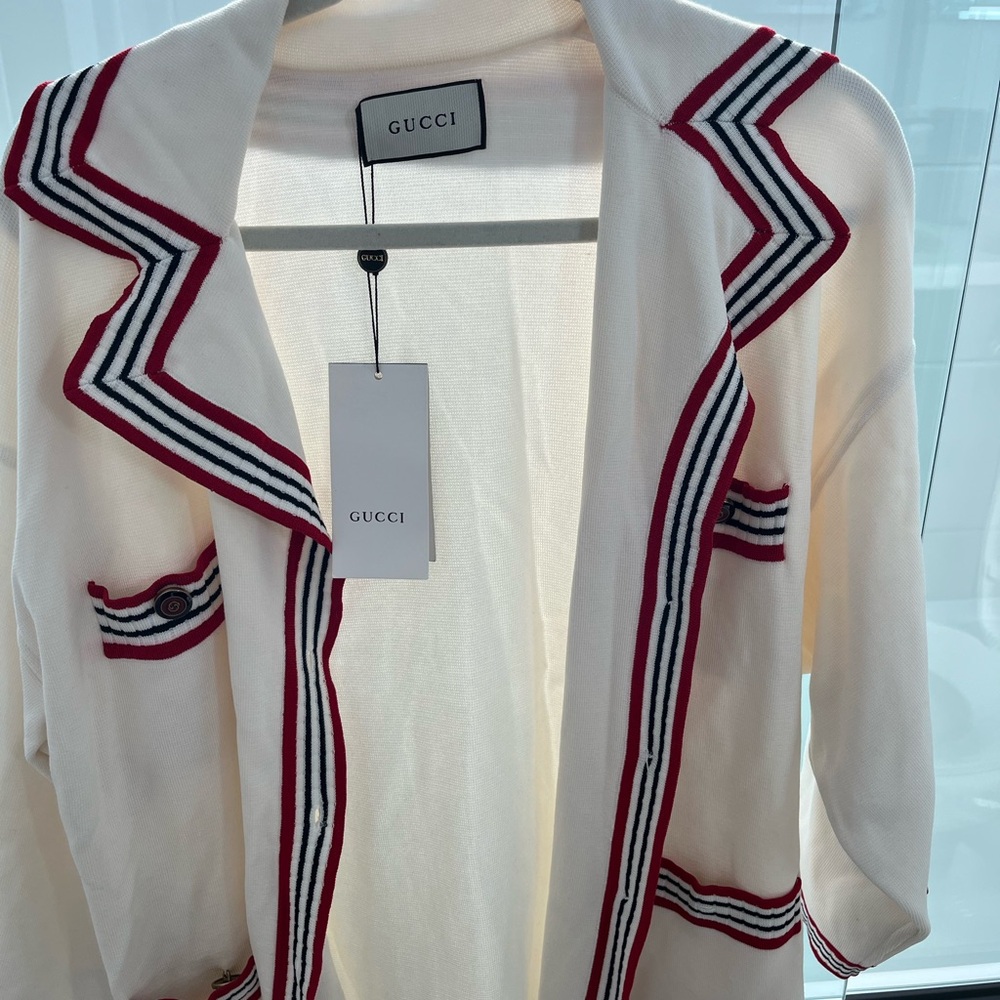 Gucci White Cardigan with Red and Black Trim